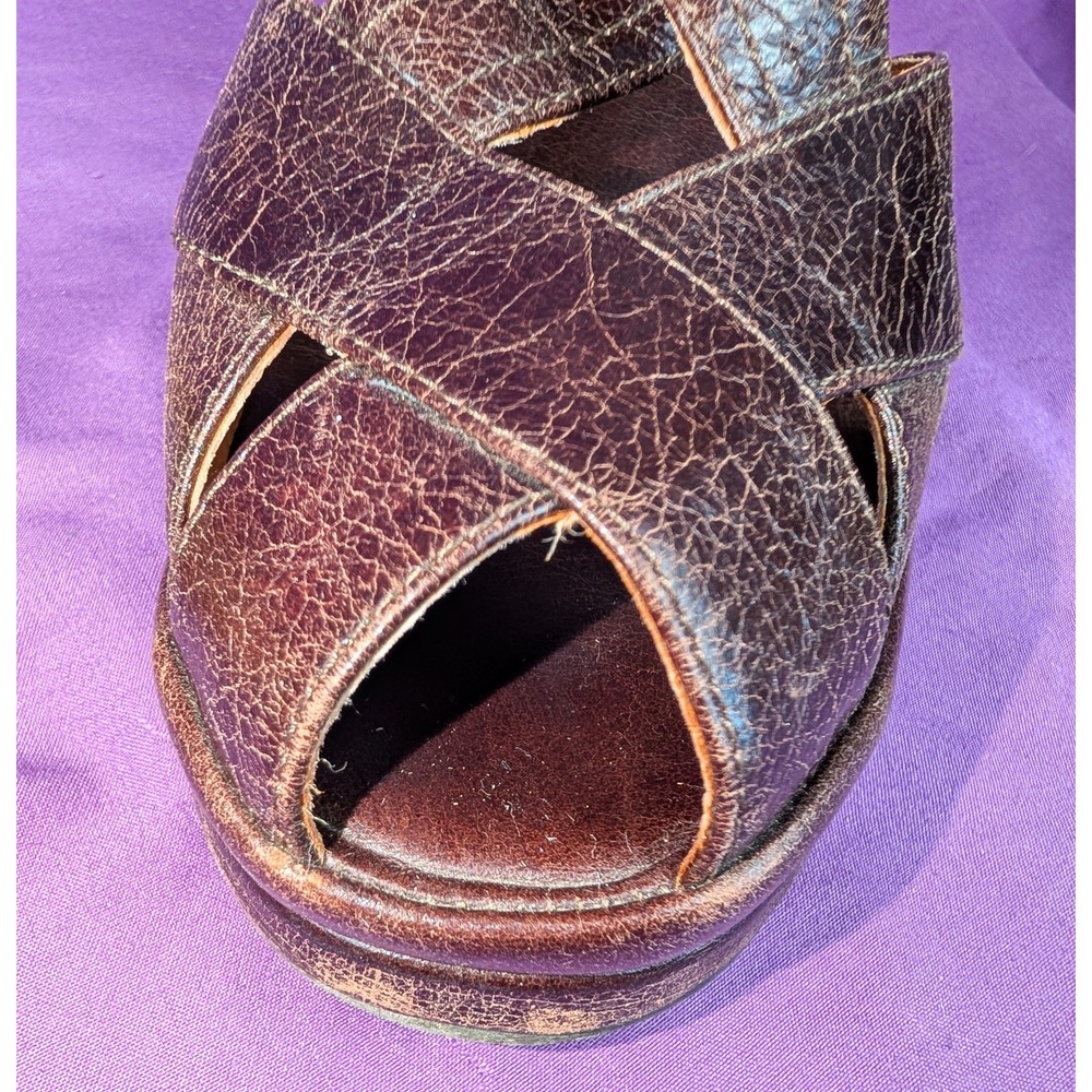 Re-mix Vintage Meadow Brown Croc Sz 9M Buckle Sandals Wedge Platform Leather - Picture 14 of 16